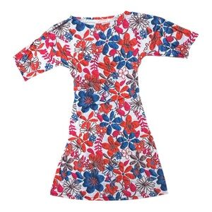 Red and Blue Raglan Sleeve V-Neck Sundress